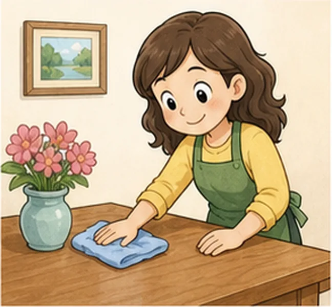 Mum cleaning the table