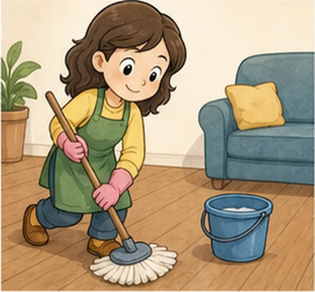 Mum cleaning the floor