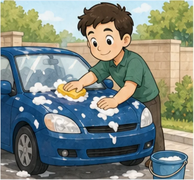 Dad washing the car