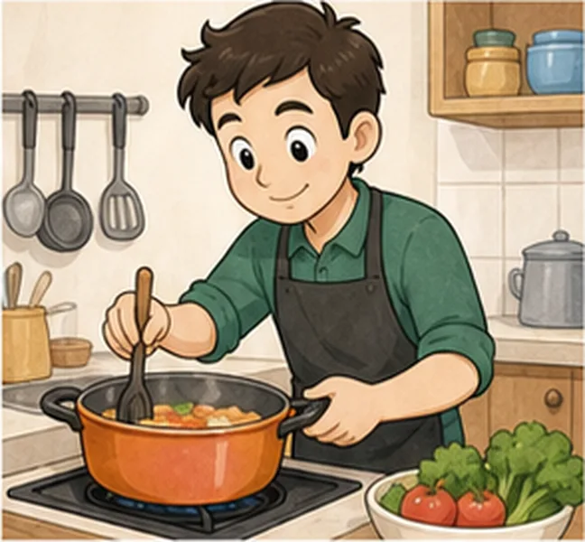 cooking dinner