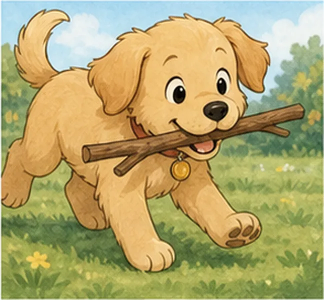 the dog playing with a stick