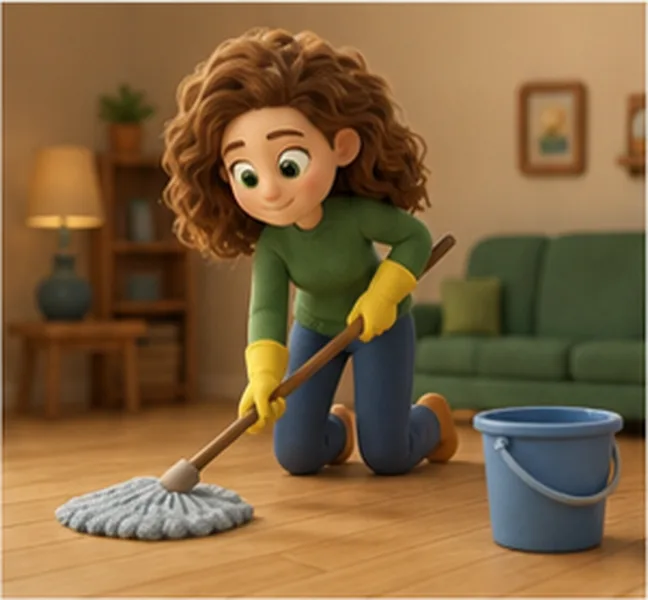 Mum cleaning the floor