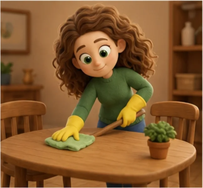 Mum cleaning the table