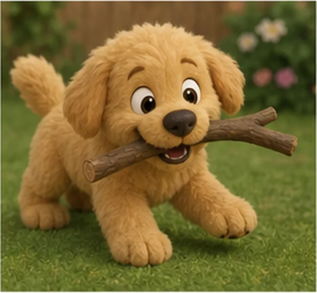 the dog playing with a stick