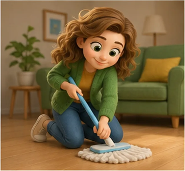Mum cleaning the floor