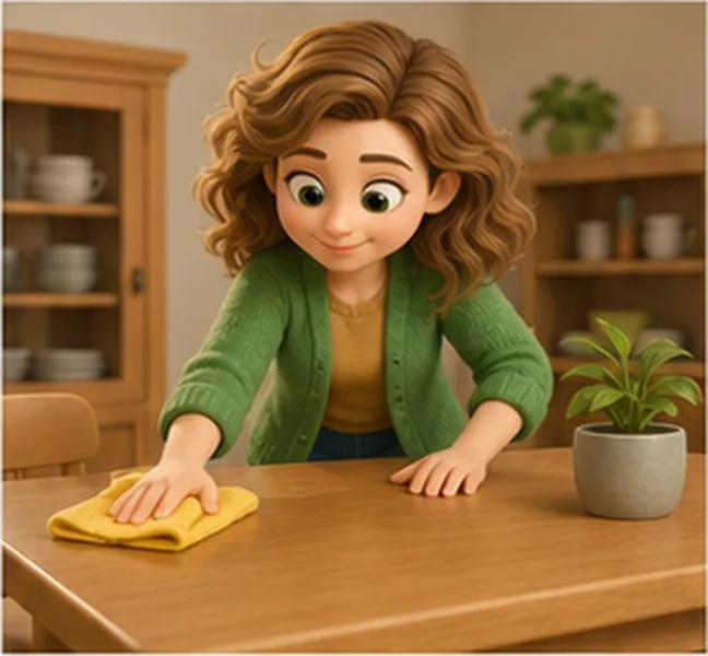 Mum cleaning the table