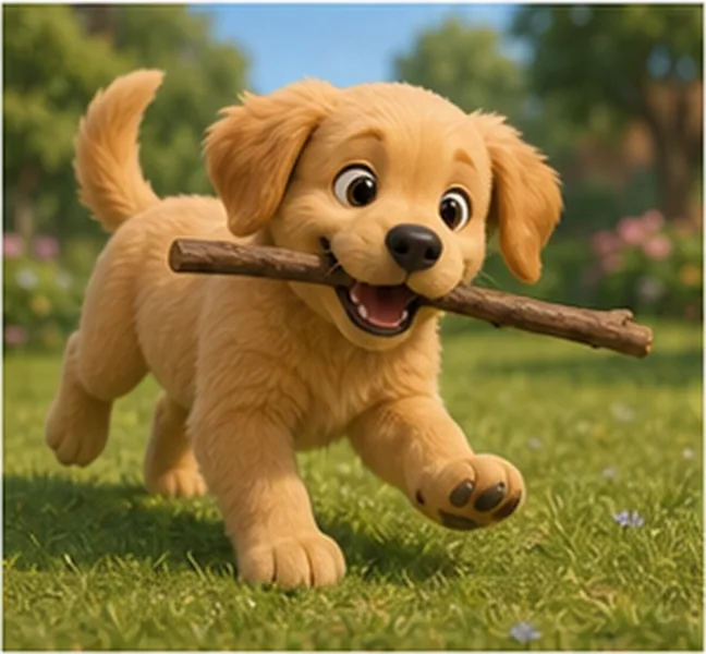 the dog playing with a stick