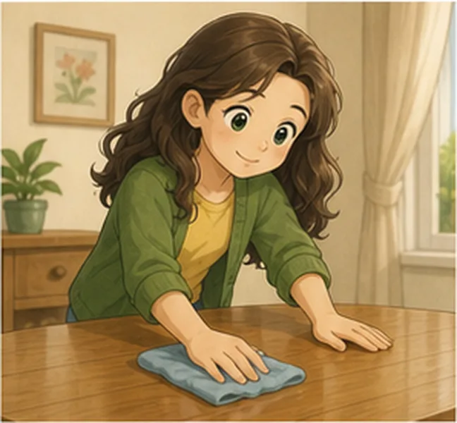 Mum cleaning the table
