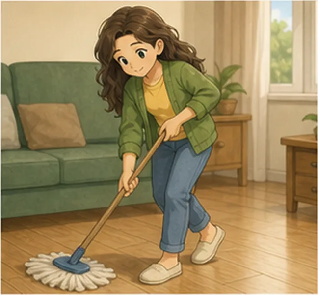 Mum cleaning the floor