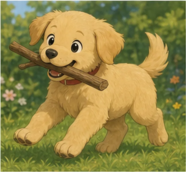the dog playing with a stick