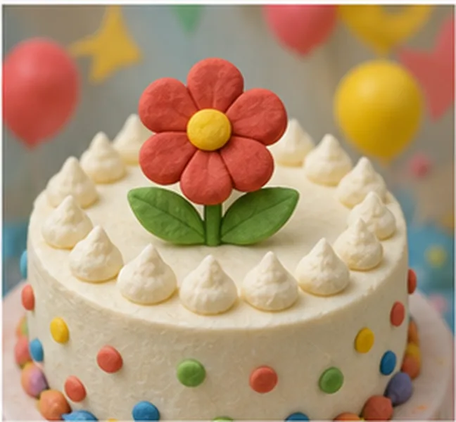 a red flower on the birthday cake