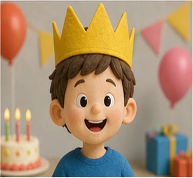 the birthday child wearing a crown