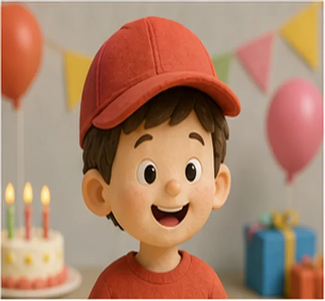 the birthday child wearing a red cap