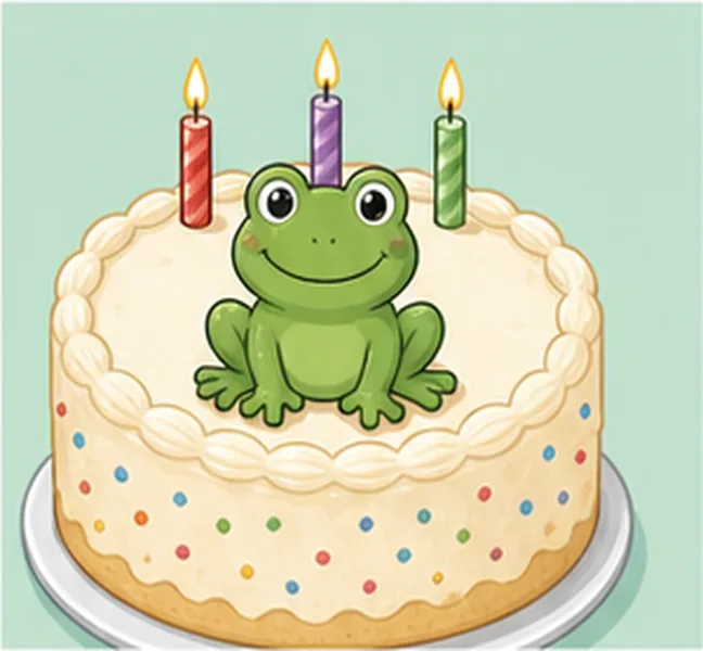 a green frog on the birthday cake