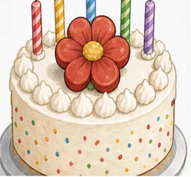 a red flower on the birthday cake