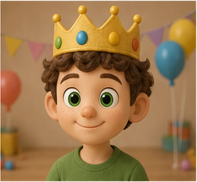 the birthday child wearing a crown