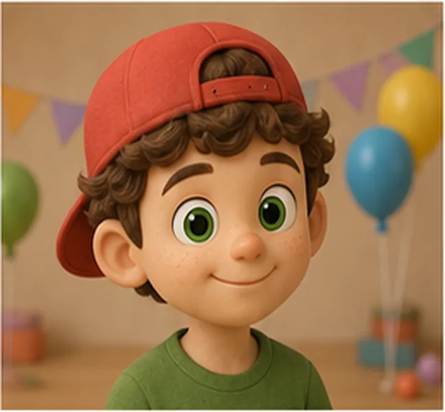 the birthday child wearing a red cap