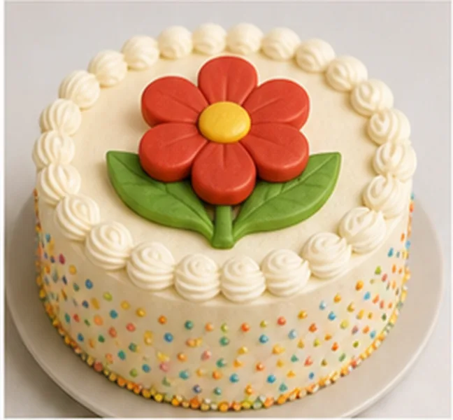 a red flower on the birthday cake