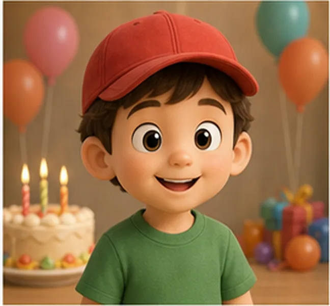 the birthday child wearing a red cap