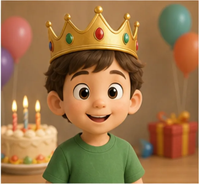 the birthday child wearing a crown