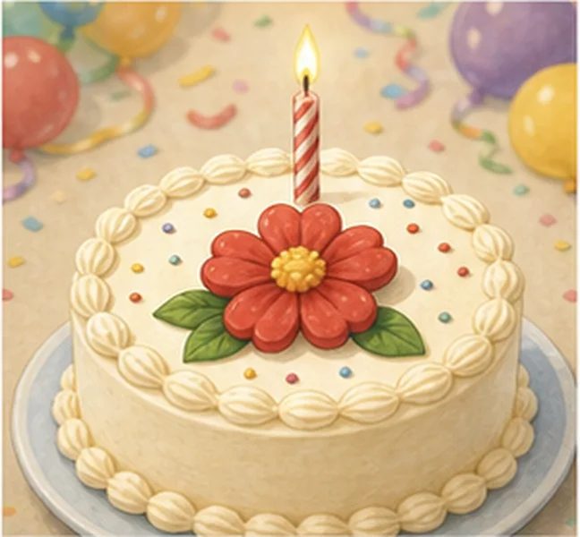 a red flower on the birthday cake
