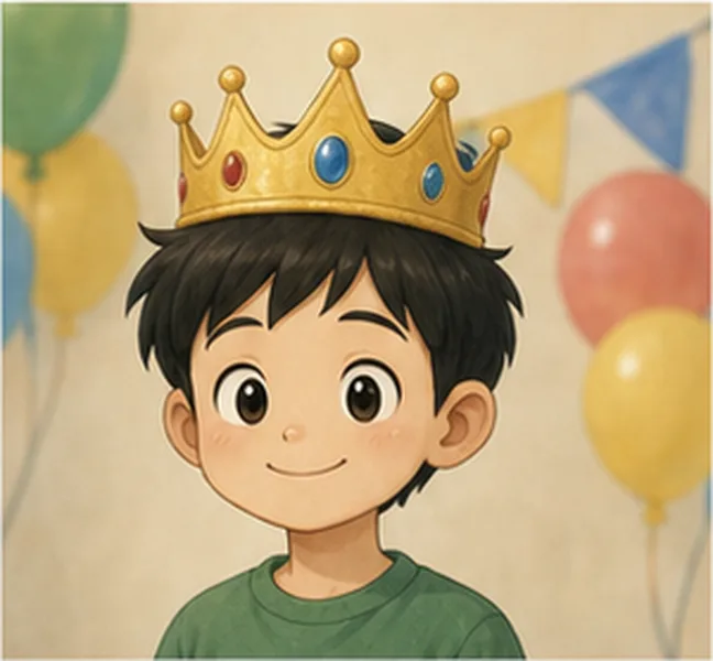 the birthday child wearing a crown