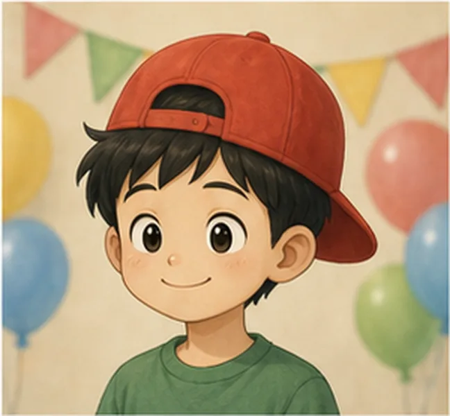 the birthday child wearing a red cap