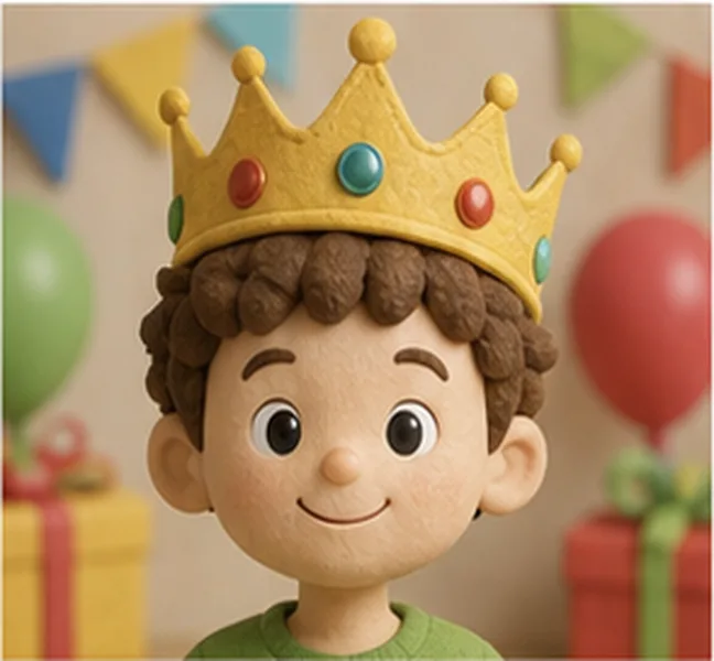 the birthday child wearing a crown