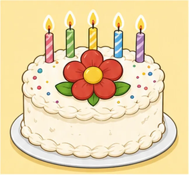 a red flower on the birthday cake
