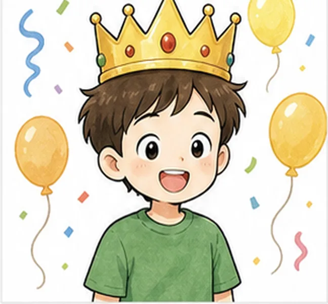 the birthday child wearing a crown