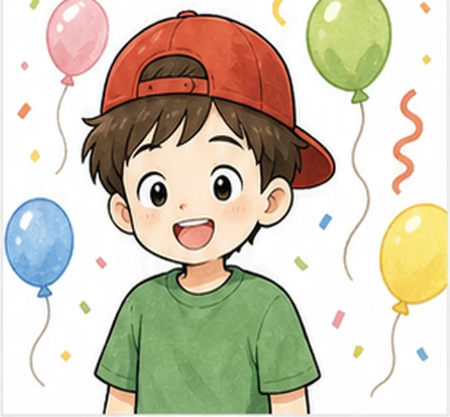 the birthday child wearing a red cap