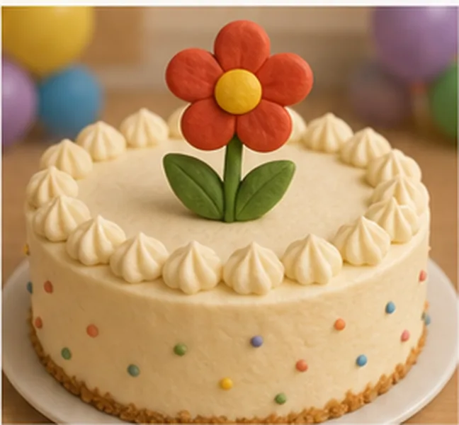 a red flower on the birthday cake