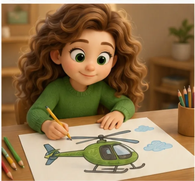 the girl drawing a helicopter