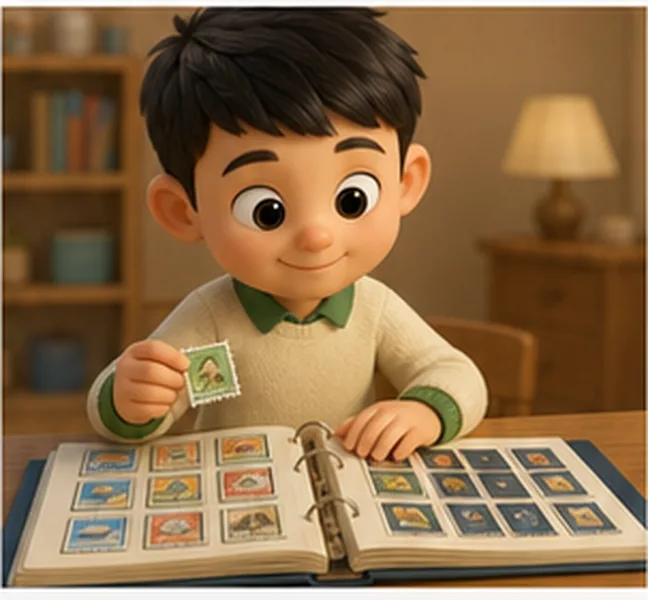 the boy collecting stamps