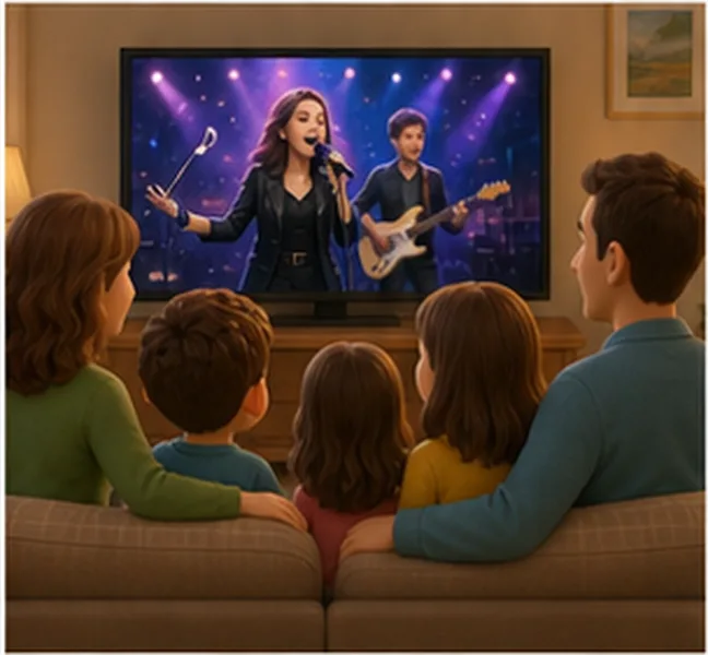 the family watching a music show on television