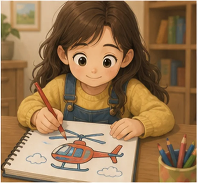 the girl drawing a helicopter