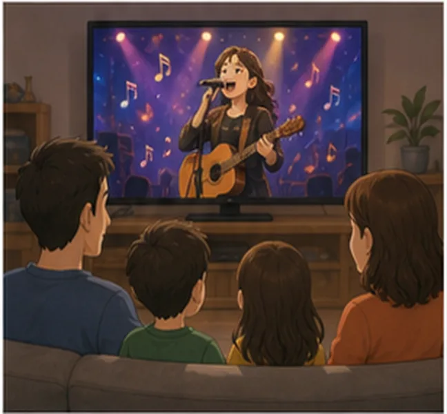 the family watching a music show on television