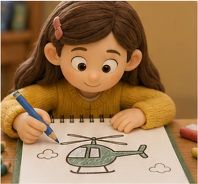 the girl drawing a helicopter