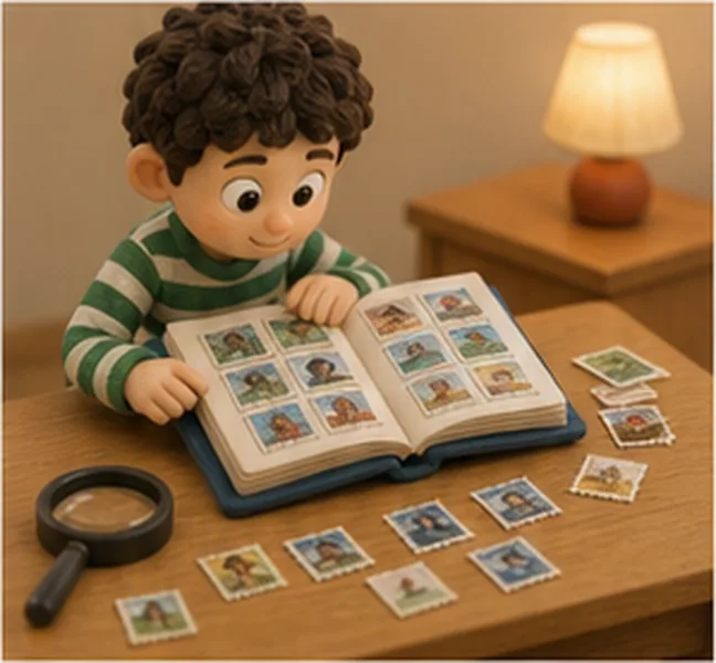 the boy collecting stamps