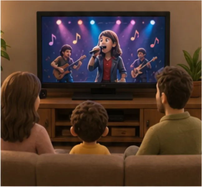 the family watching a music show on television