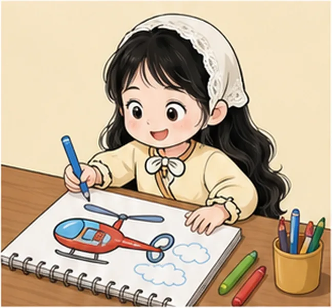 the girl drawing a helicopter