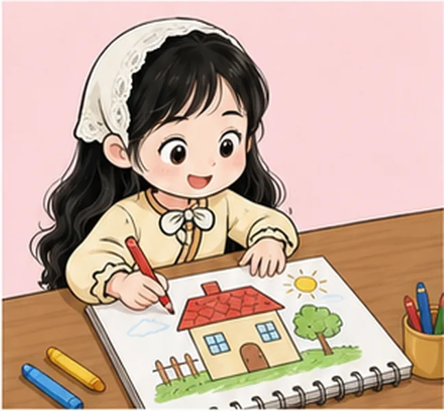 the girl drawing a house