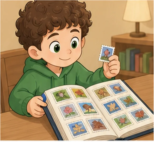 the boy collecting stamps