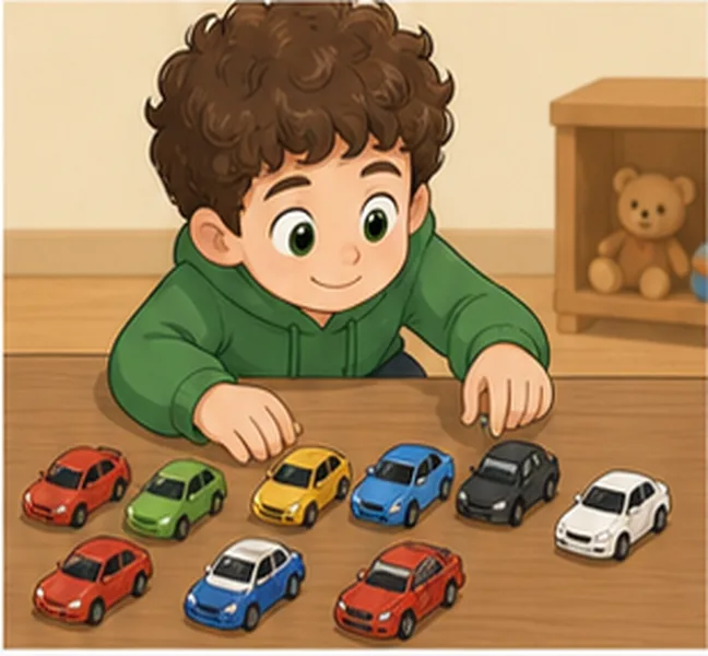 the boy collecting toy cars