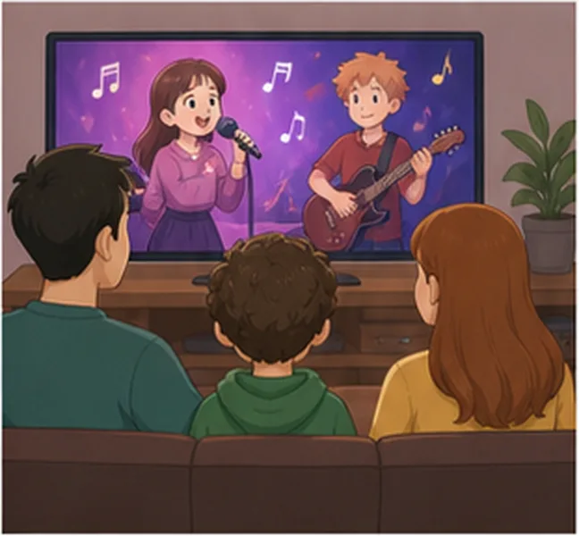 the family watching a music show on television