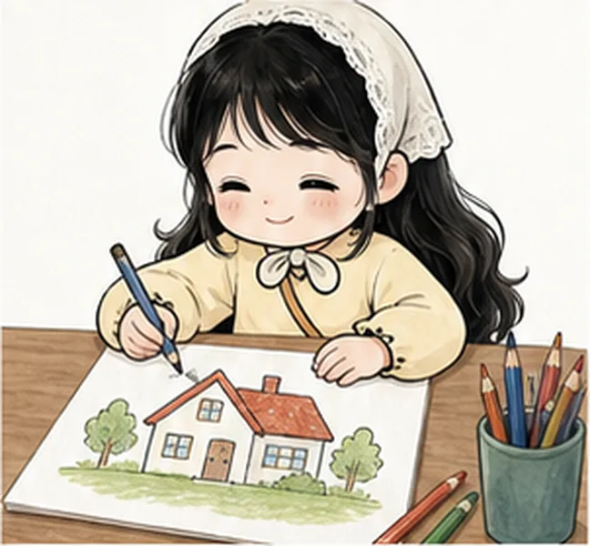 the girl drawing a house