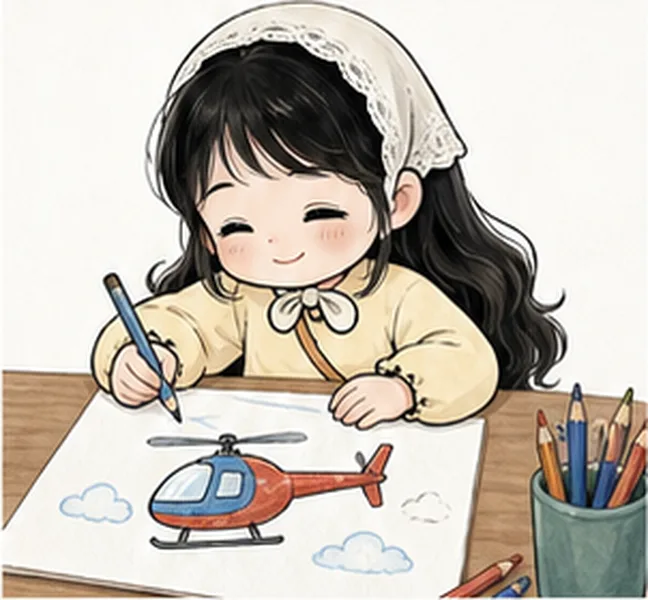 the girl drawing a helicopter