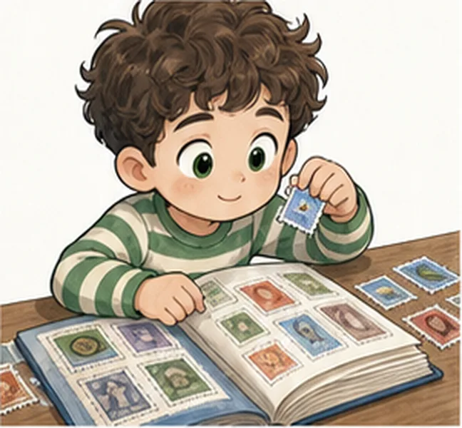 the boy collecting stamps