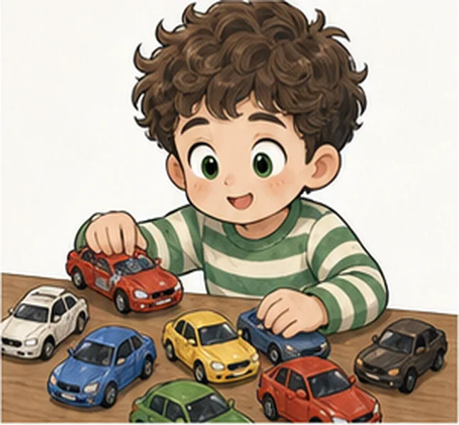 the boy collecting toy cars