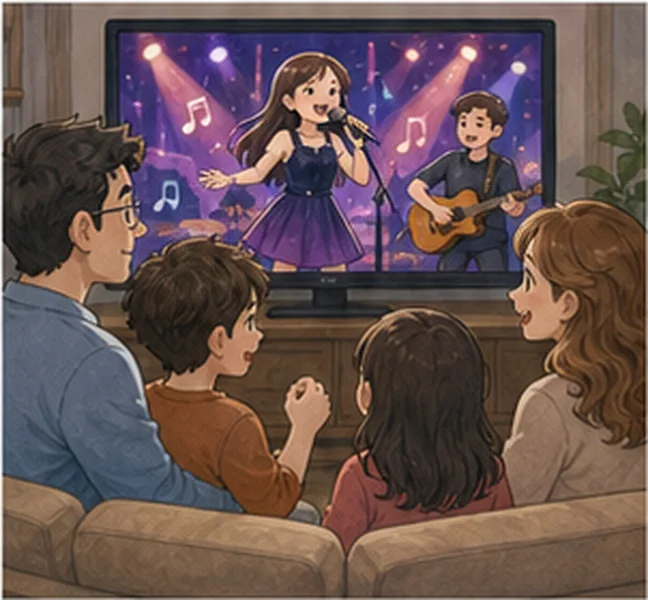 the family watching a music show on television